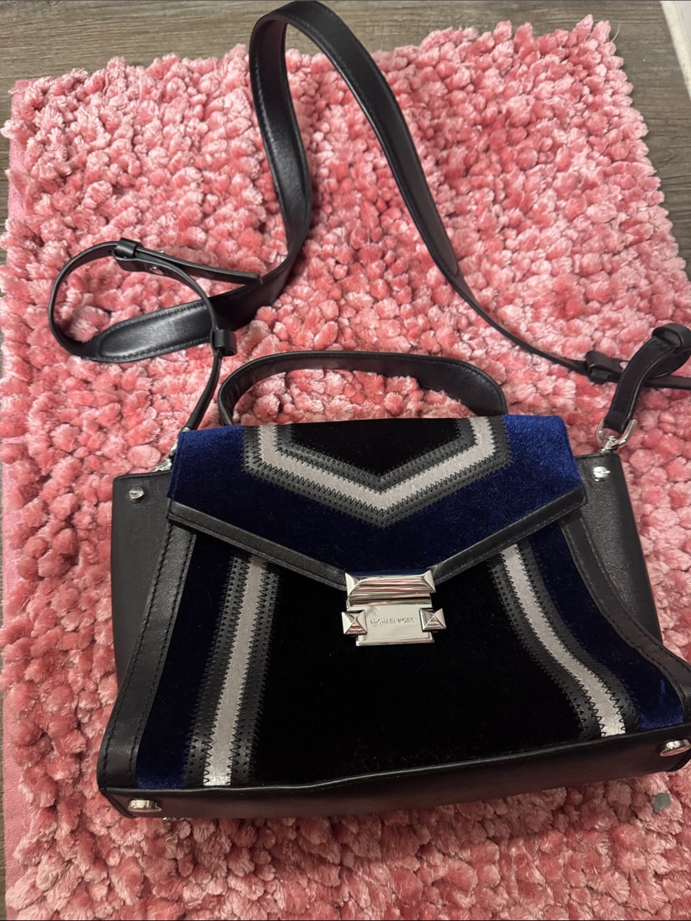 Michael Kors Blue and Black Velvet Crossbody Satchel